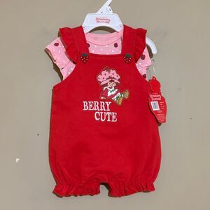 Strawberry Shortcake Baby Girl 2 Piece Set Overalls Red Pink NWT 3M 3 Month